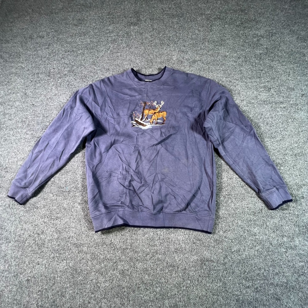 Vintage M&C Sport Sweatshirt Men's L Purple Cotton Knit Deer Life Embroidered